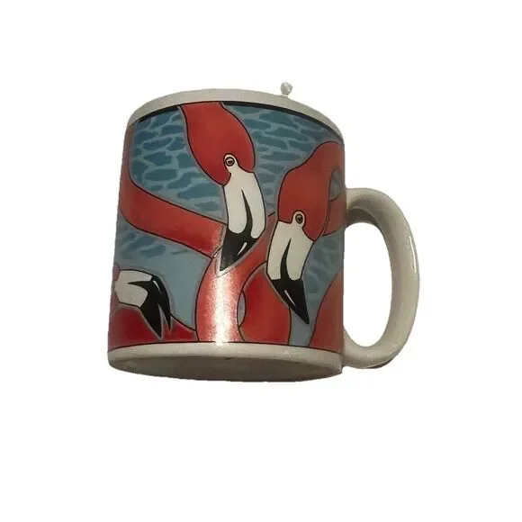 Vintage 1990 Vandor Flamingo Mug Pelzman Designs Retro Tropical Ceramic Mug - Picture 3 of 7